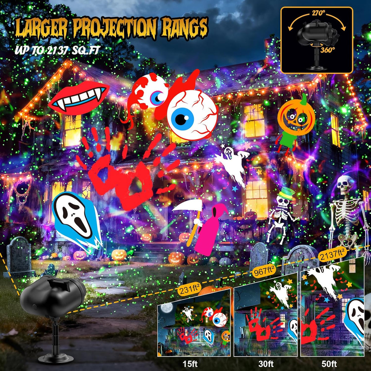 Halloween Christmas Projector Lights Outdoor with Ocean Wave & Firefly Li...