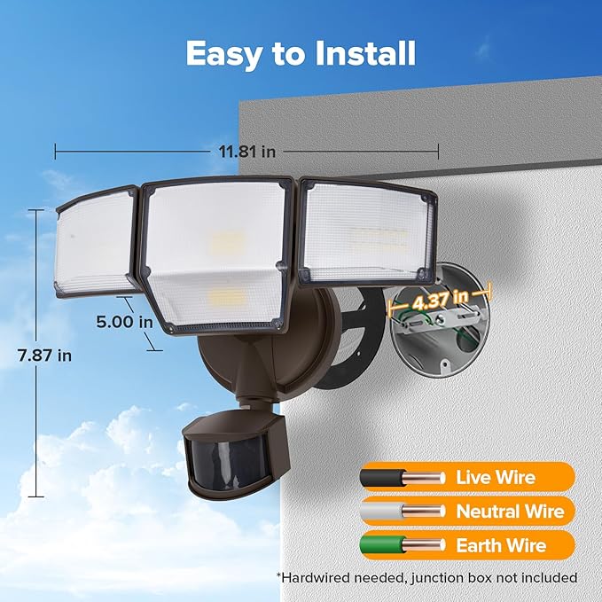 LUTEC 80W 9000LM LED Security Lights Hardwire Motion Sensor Outdoor Lights - Image 8