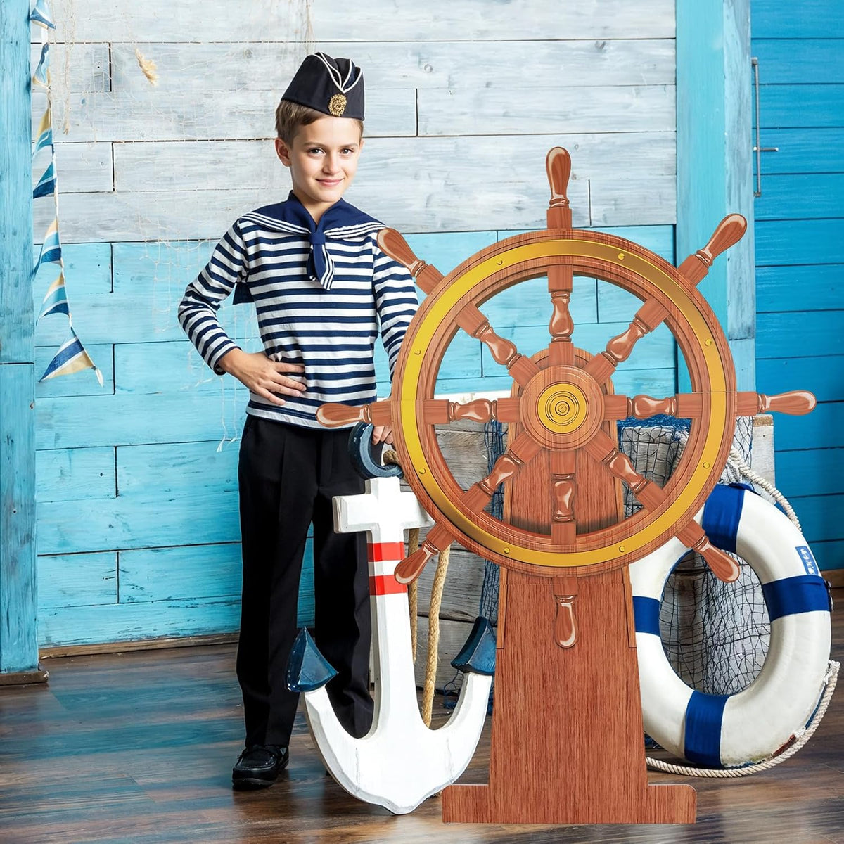 4 Feet Ship Wheel Cardboard Cutout Standup Nautical Party Decoration Large Pi...