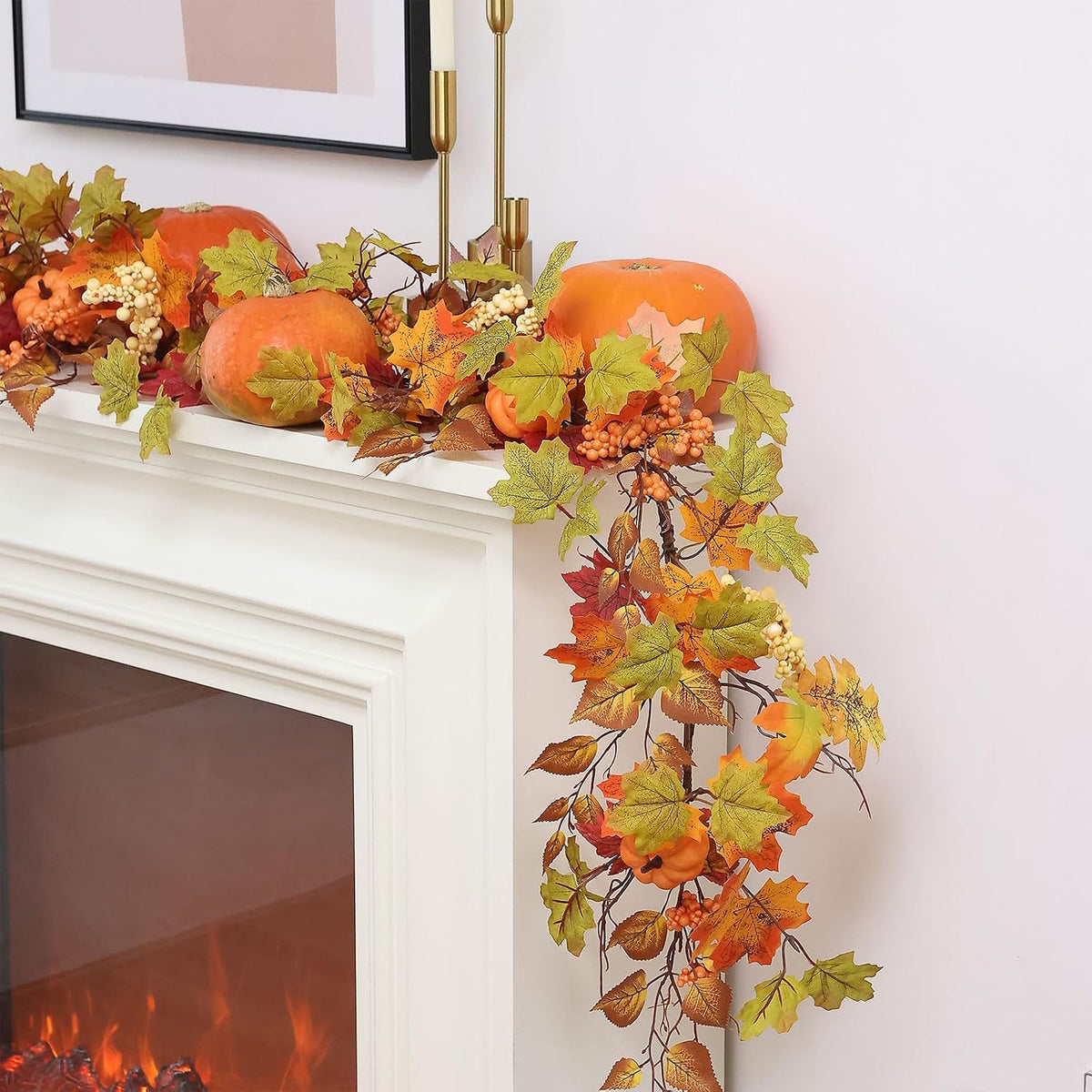 MIZII Fall Decor Artificial Maples Leaf Pumpkin Garland 6FT Autumn Maple Vine...