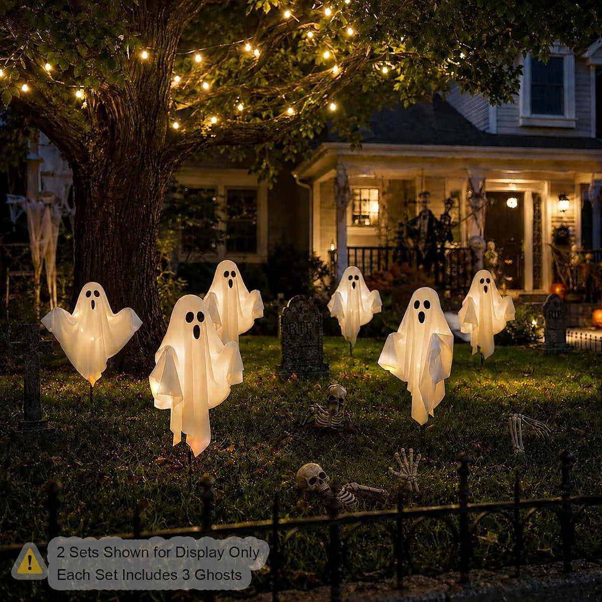 3 Pcs Halloween Ghost Decorations Outdoor Solar Powered Yard Pathway Lights