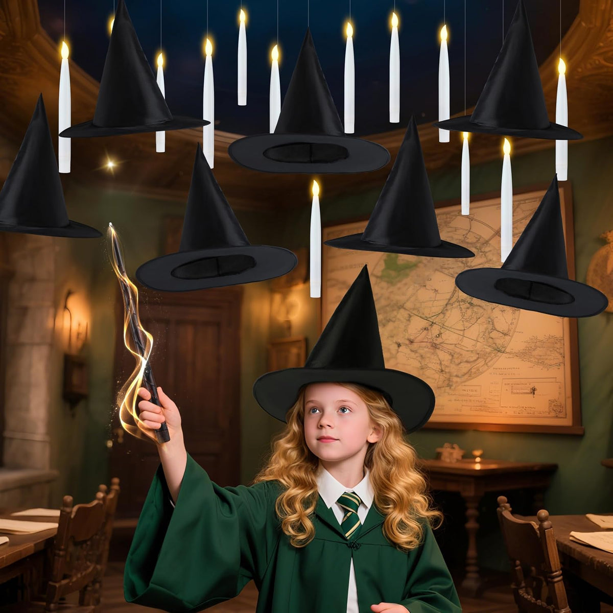 JOYIN 20Pcs Halloween Floating Candles and Witch Hat Light Up with Wand Remot...