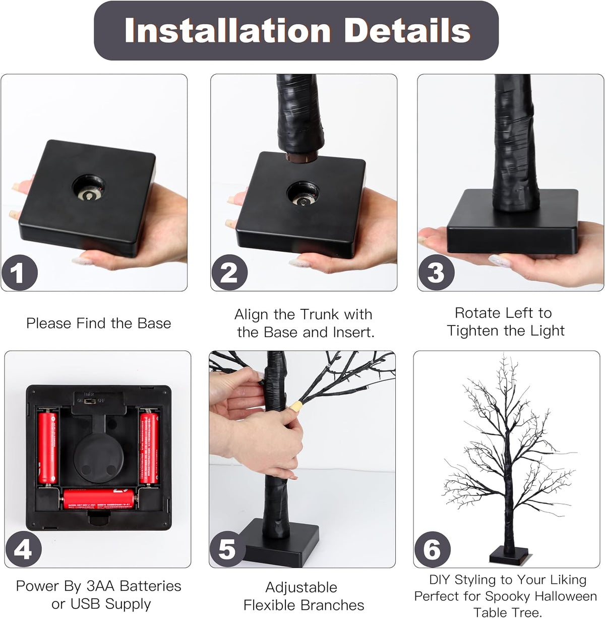 Halloween Decorations Indoor 2 Pack 24 Inch Black Halloween Tree with 24 Oran...