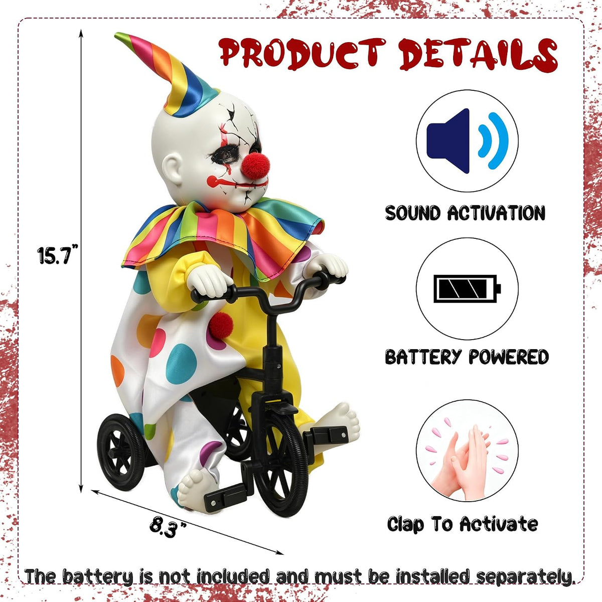 Hourleey Halloween Animated Clown Decorations, Sound Activated Riding Clown w...