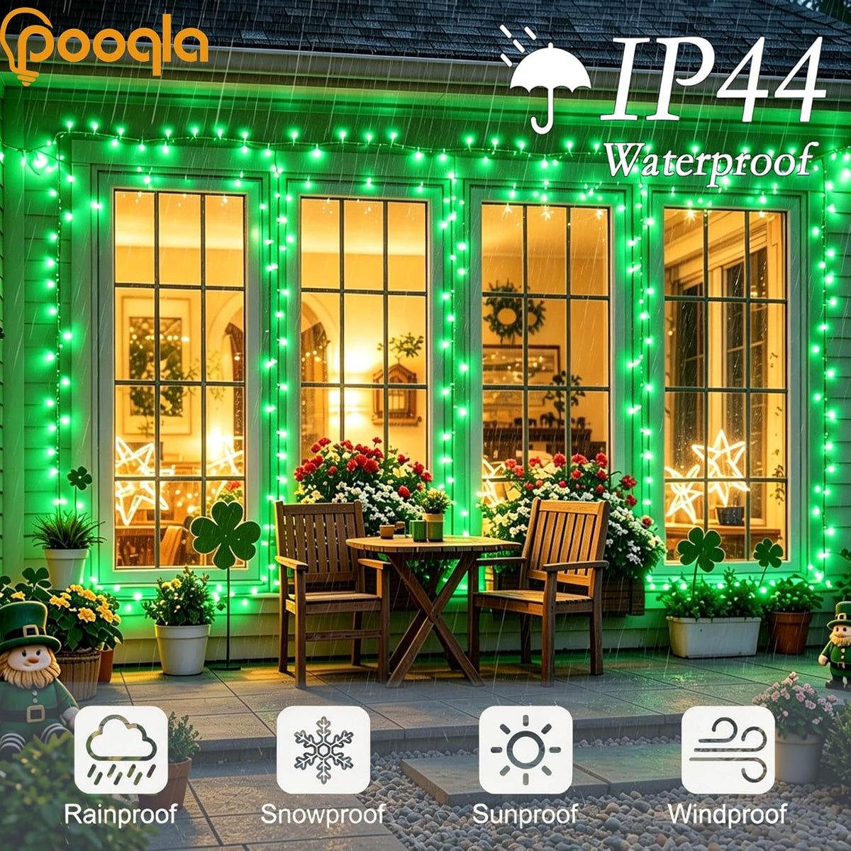 Pooqla 500 LED String Lights Indoor Outdoor, 164 ft Green Halloween Lights Pl...