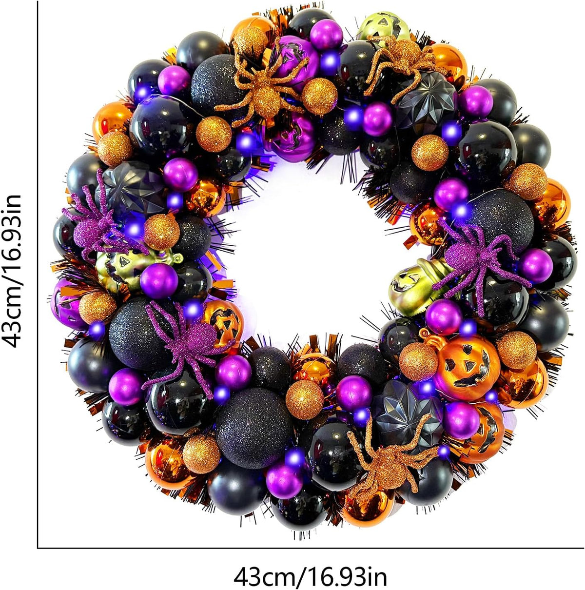 HipTree 17 Inch Halloween Ball Wreath for Front Door with Lights