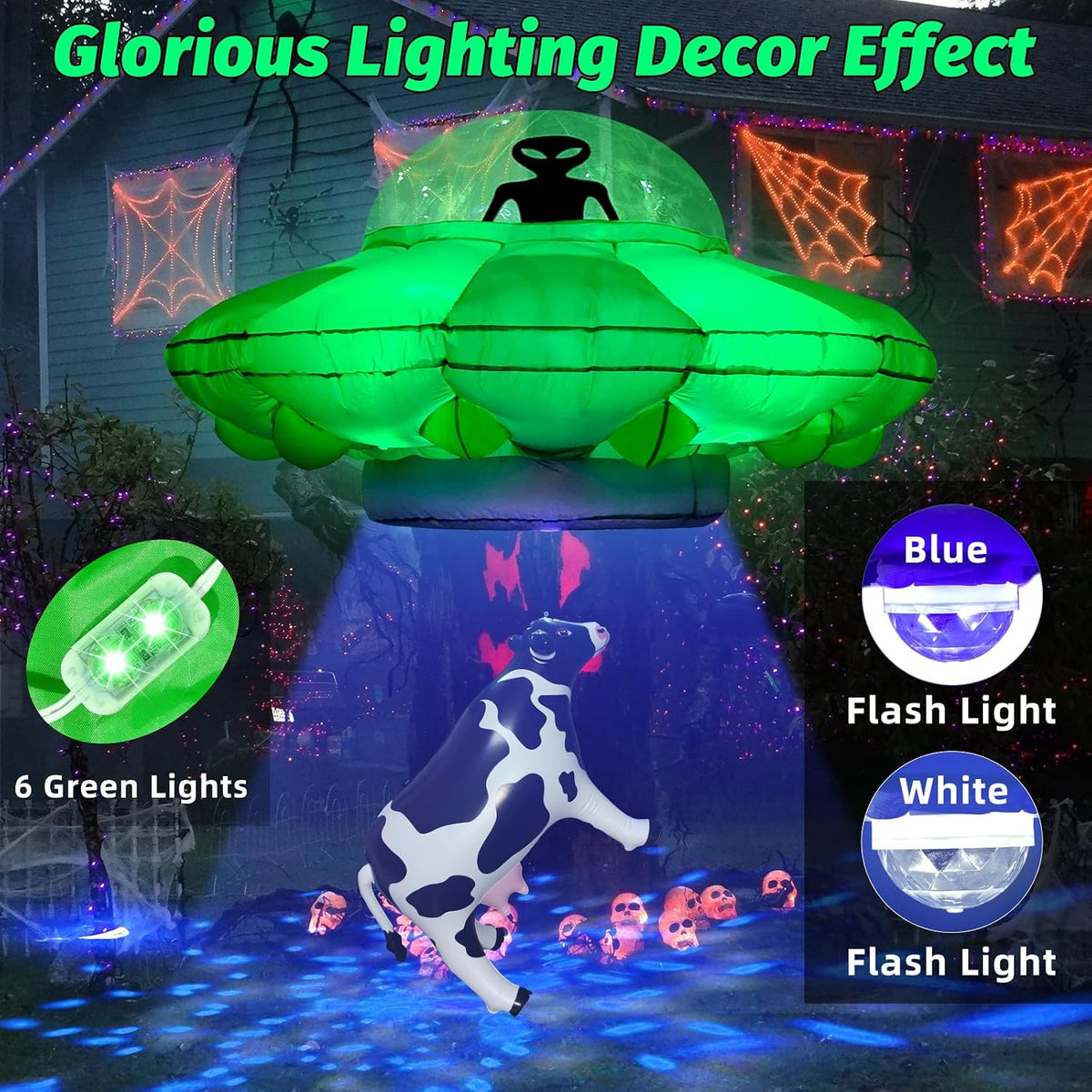 Alien Party Decorations 4.2FT Hanging Alien UFO Cow Abduction Inflatable with...