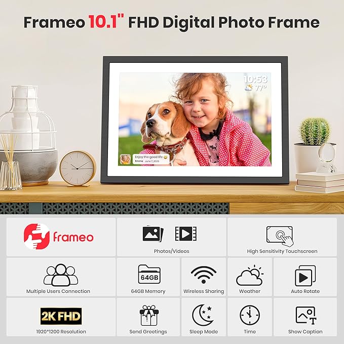 2K 64GB Frameo 10.1 Inch Digital Picture Frame, Smart WiFi Electronic Photo - Image 9
