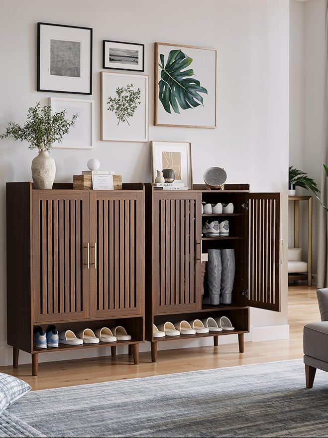 Shoe Storage Cabinet with 2 Slatted Doors, 6-Tier Large Shoe Cabinet with - Image 6