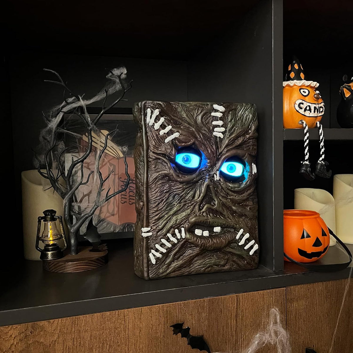 QEQEKAKA Halloween Decorations Indoor Spell Book Blink Motion Activated