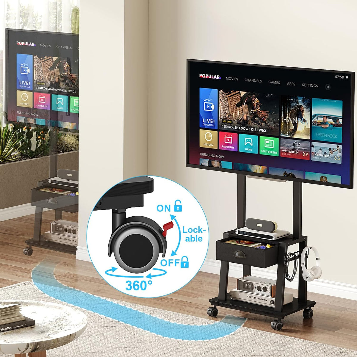 Mobile TV Stand with Drawer for 23-60 Inch TVs,Tilt Rolling TV Cart on Wheels...