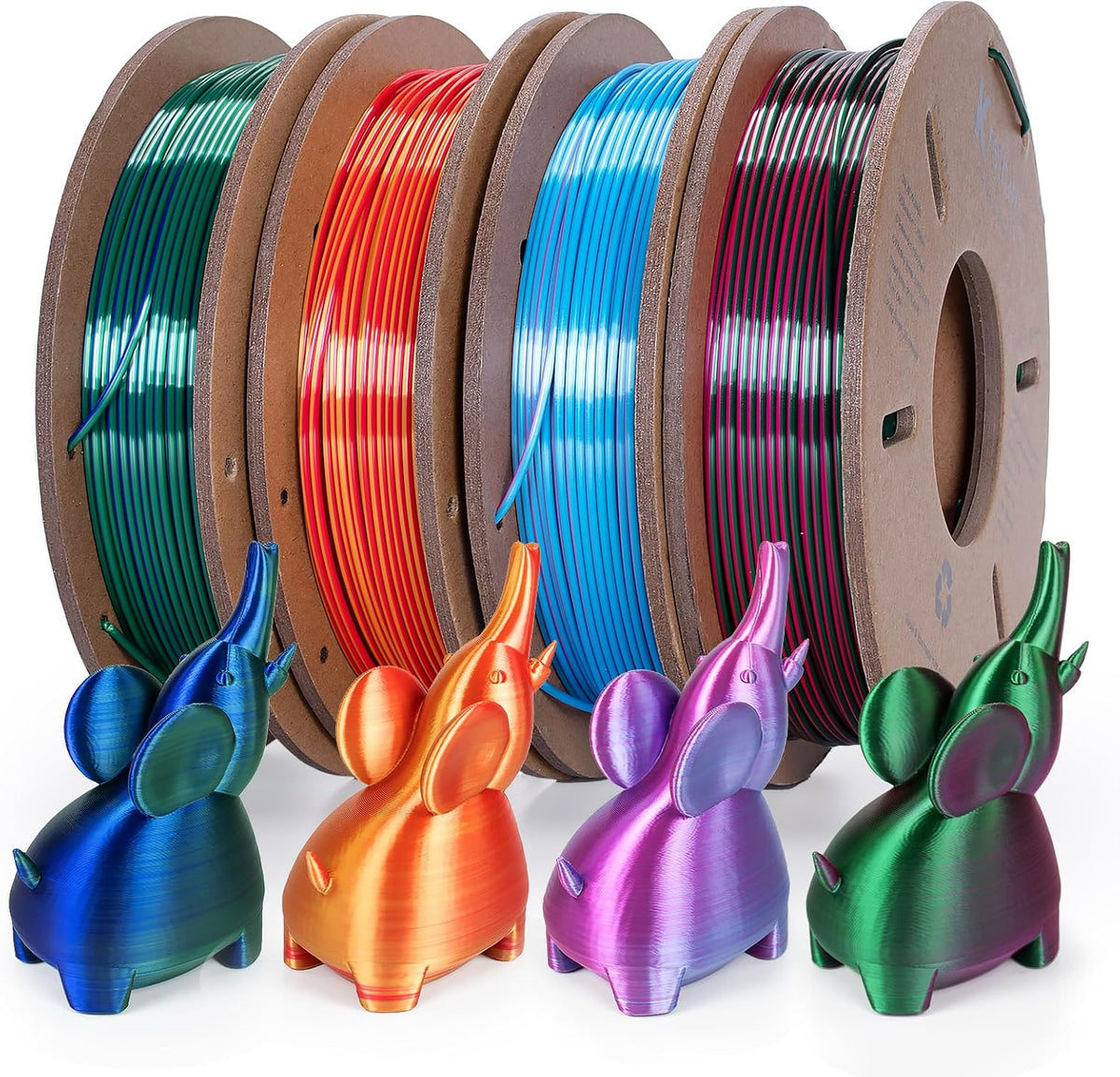 Kretrum Silk Dual Color 3D Printer Filament Bundle, 1.75 mm Color Changing PL...