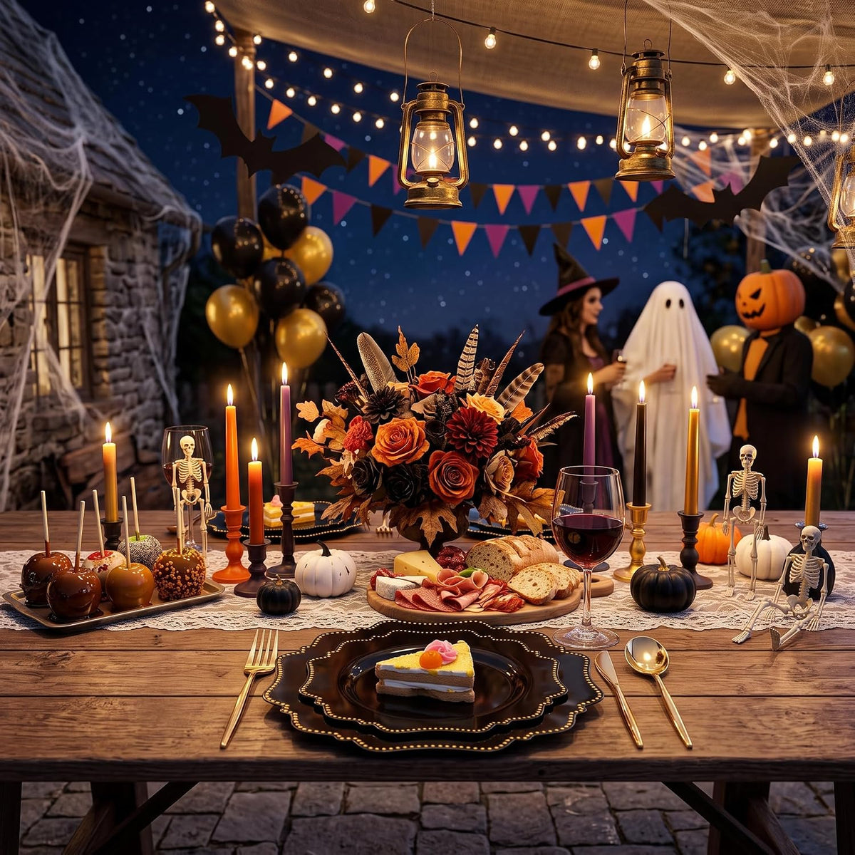 COLOSUS 60PCS Black Plastic Plates, Elegant Disposable Plates for Halloween