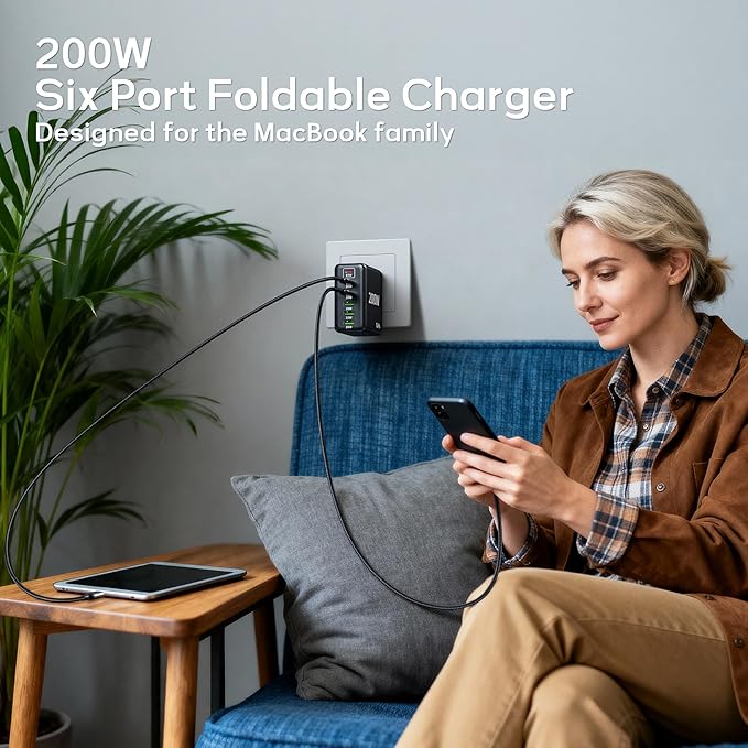 2 Pack USB C Charger Block 200W, 6 Port Foldable Fast Charger Type C Charger - Image 7