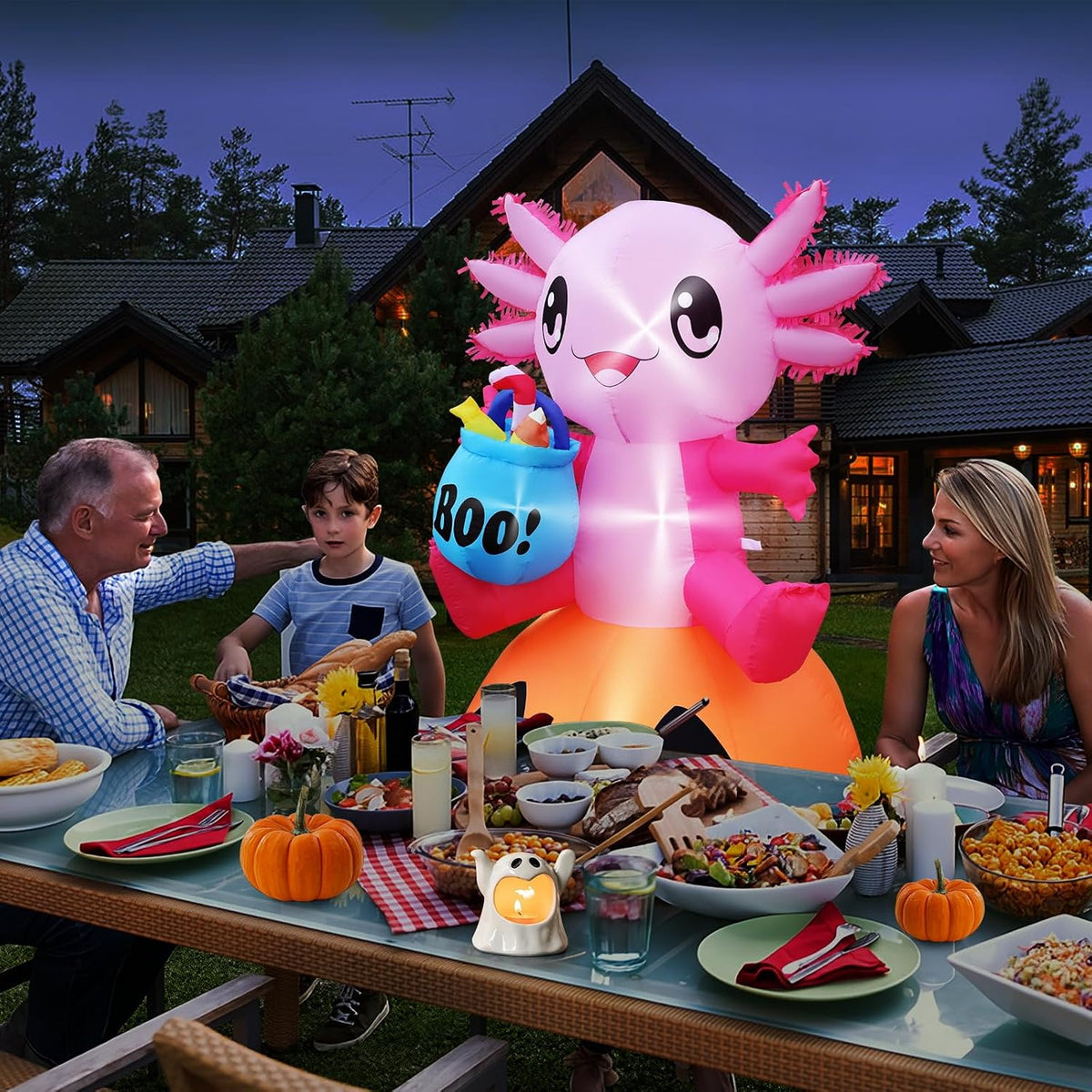 anroog Halloween Decorations Outdoor 5.2FT Axolotl Inflatables Pumpkin Blow U...