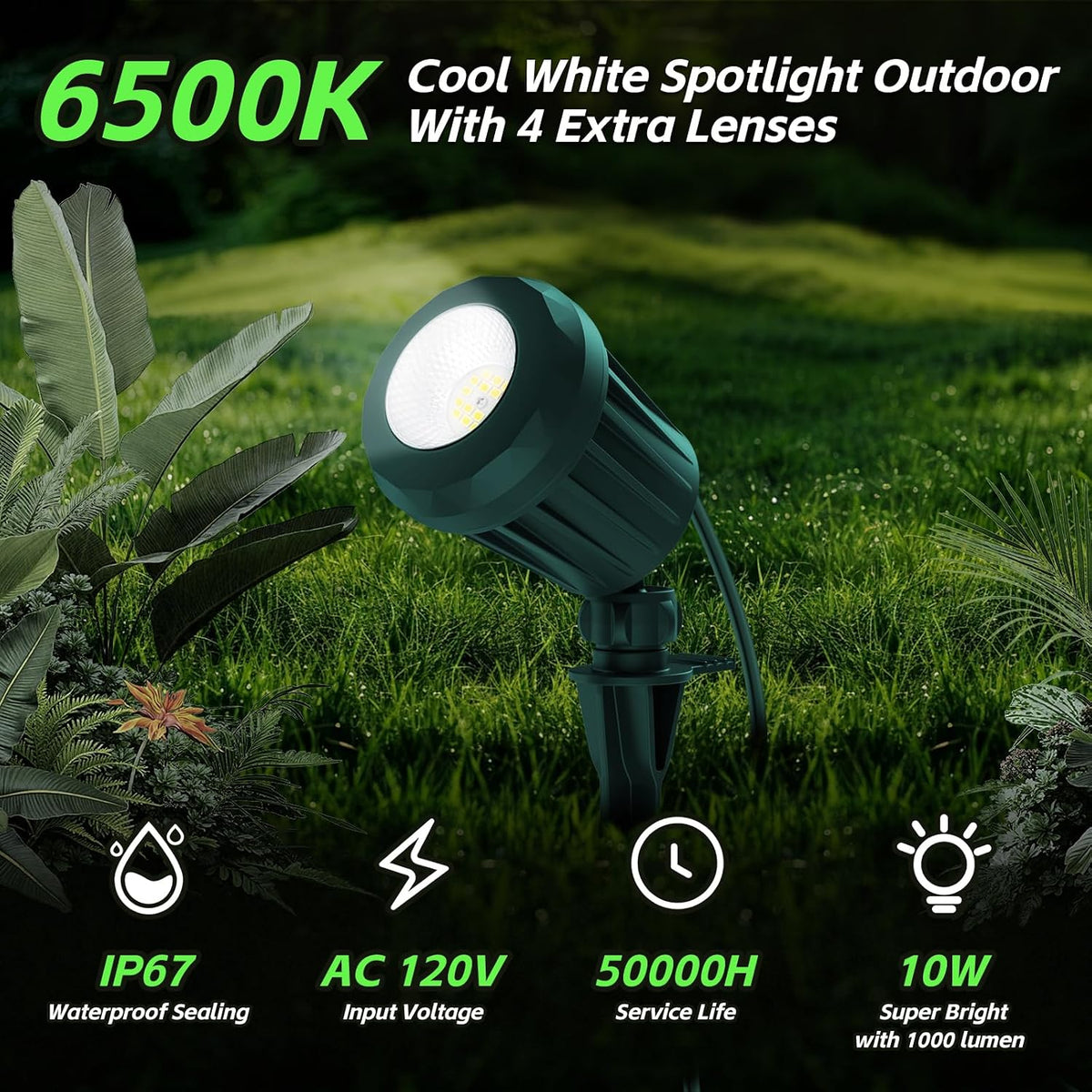 Halloween & Christmas Outdoor Spotlight, 6500K Cool White LED Landscape L...