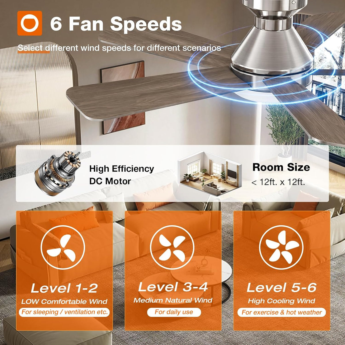 addlon 42 Inch Nickel Low Profile Ceiling Fans with Lights and Remote