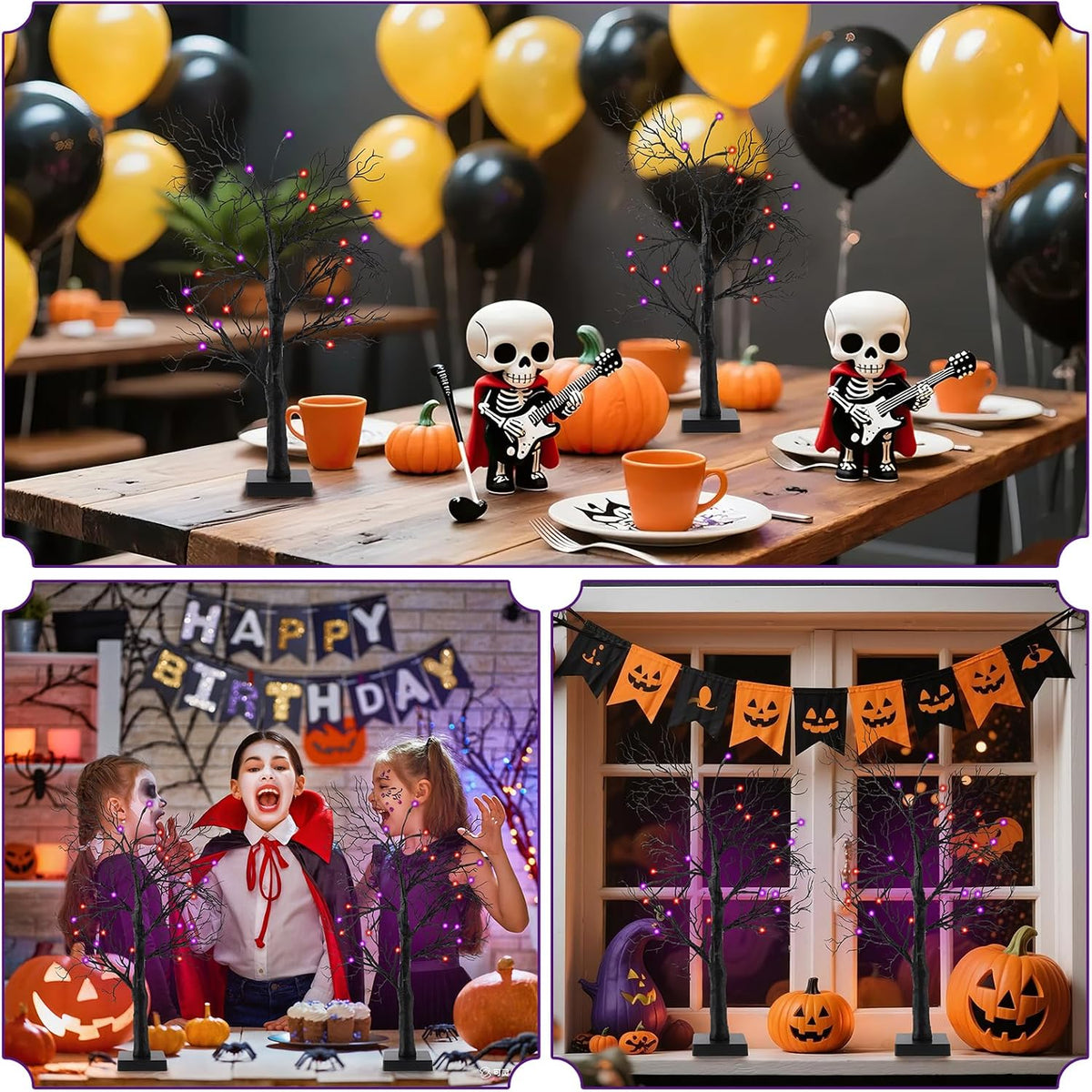 Halloween Decorations Indoor - 2Pack 24 Inch Spooky Black Tree with Lights, L...