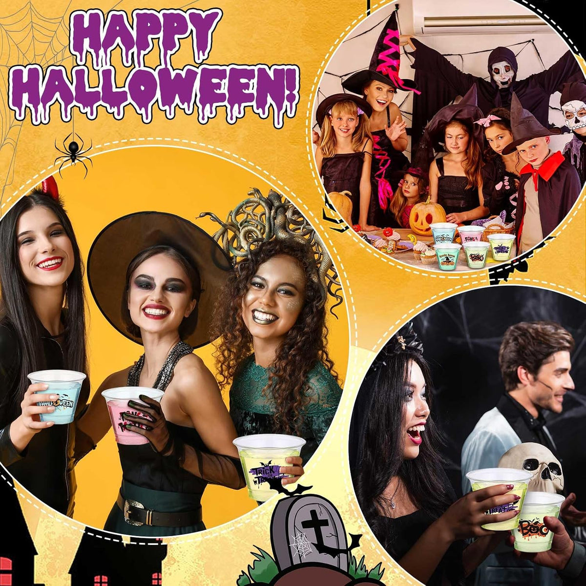 Uiifan 100 Pcs Halloween Party Cups Disposable Plastic Clear Bulk,9 oz