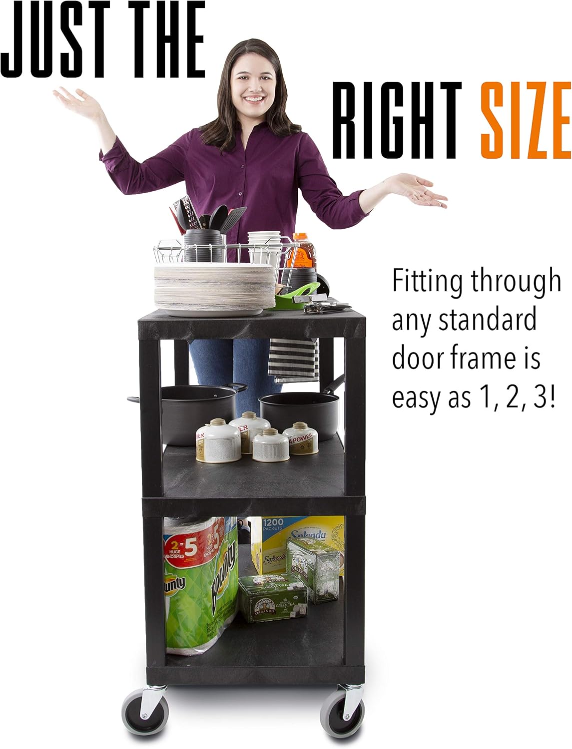 Stand Steady Tubstr 3 Flat Top Shelf Utility Cart Supports Up to 300 lbs - He...