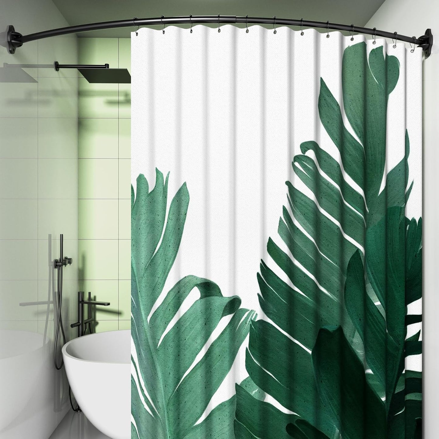 Curved Shower Curtain Rod, TENOVEL Round 42-73 Inches Shower Rods for Bathroom Adjustable, Rounded Bowed Stainless Steel Shower Rods Customized for for Bathtub, Stall, Need to Drill-Matte Black
