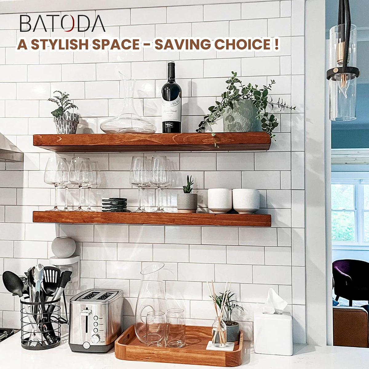 BATODA Set of 2 24" Acacia Wood Floating Shelves Wall Mounted โ Rustic F...