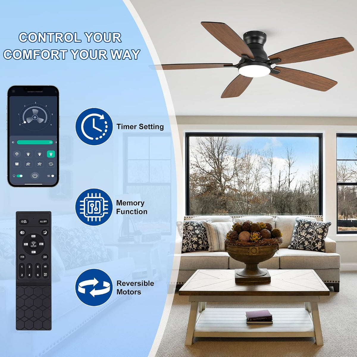NKPU Ceiling Fans with Lights, Low Profile Ceiling Fan with Light and Remote/...