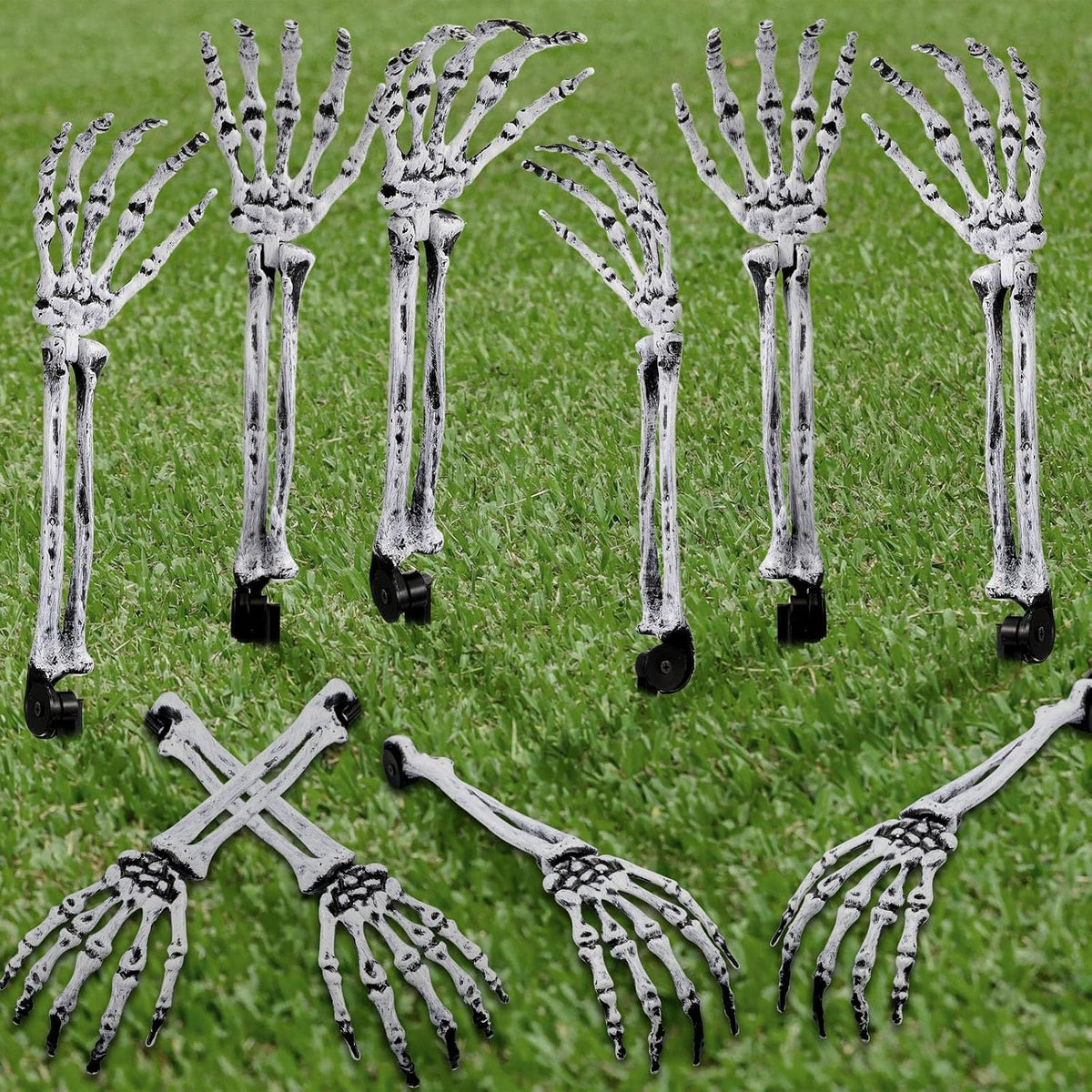 Wonderjune 10 Pcs Skeleton Hands Stakes Halloween Yard Decor,Black White