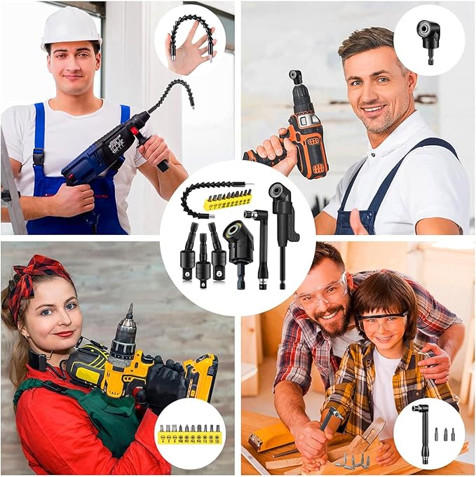 17 Pcs Flexible Drill Bit Extension 105 Degree Right Angle Drill Adapter - Image 9