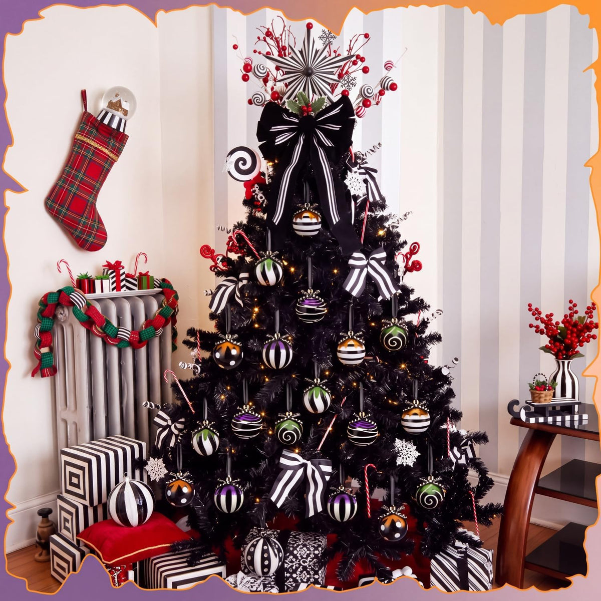 24 Pcs 2.36 Inch Black and White Halloween Christmas Ball Ornament for Tree