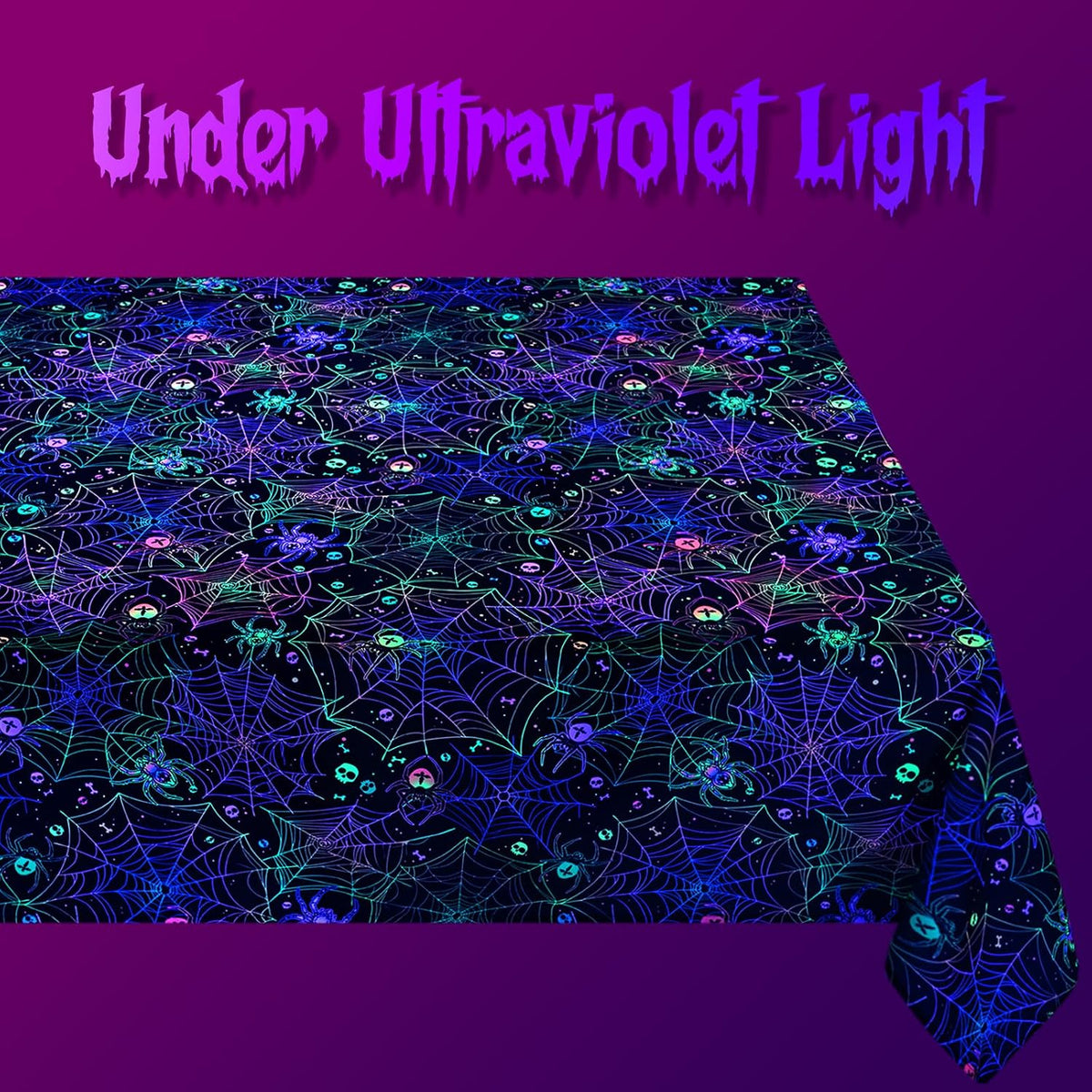FRAMICS Halloween Tablecloth, Blacklight Table Cloth, Black Spider Web Table ...