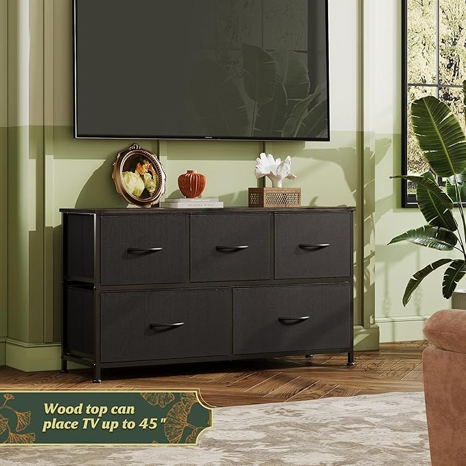 WLIVE Dresser for Bedroom with 5 Drawers, Wide Chest of Drawers, Fabric Dresser - Image 8