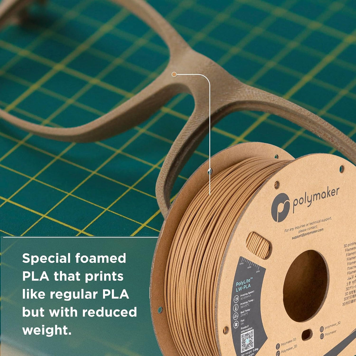 Polymaker LW-PLA 3D Printing Filament 1.75mm, 0.8kg, Wood