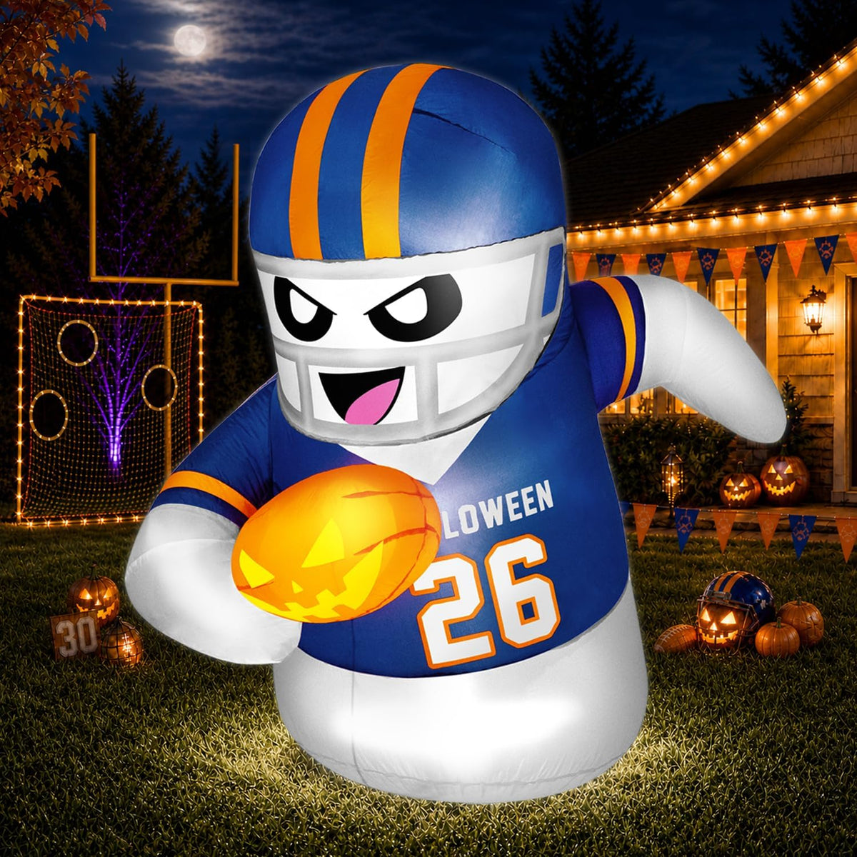 5FT Halloween Inflatables Decorations Outdoor Football Player Ghost Built-in ...