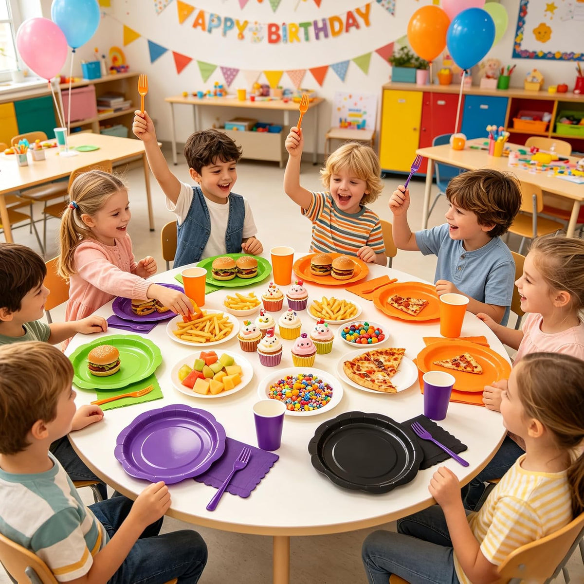 192Pcs Purple Orange Balck Plates and Napkins Party Supplies, Disposable 9โโ ...