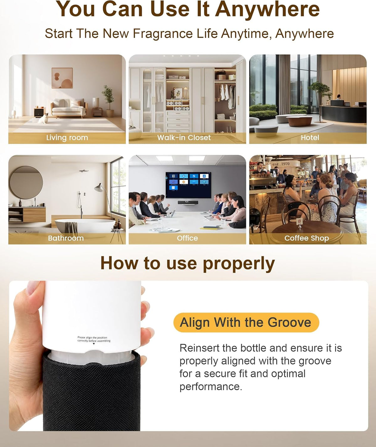 hotel collection diffuser machine,fabric-wrapped design,candlelight atmosphere lamp,1500 sq, front angle view