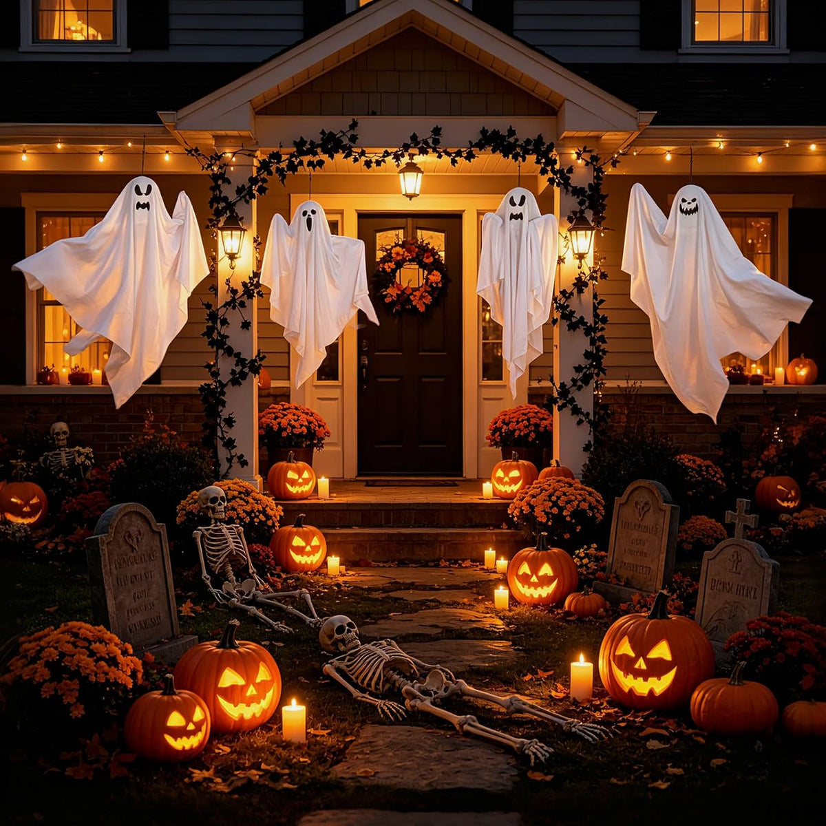 6 Pack Halloween Hanging Tree Ghosts, 27.6 Inch Flying Ghost Decorations