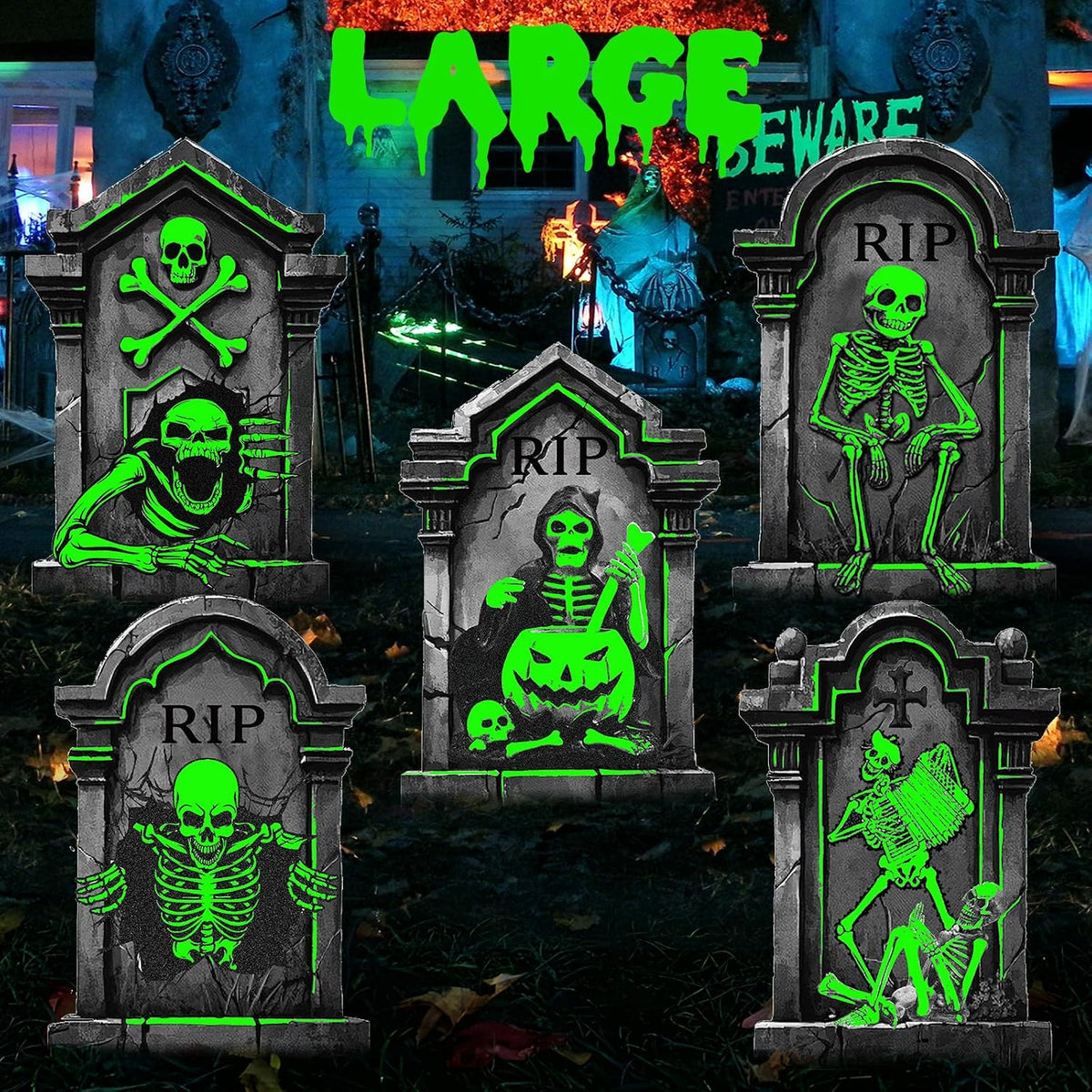 25.2in Halloween Tombstones Outdoor Decor Glow in The Dark - 5PCS Large Tombs...