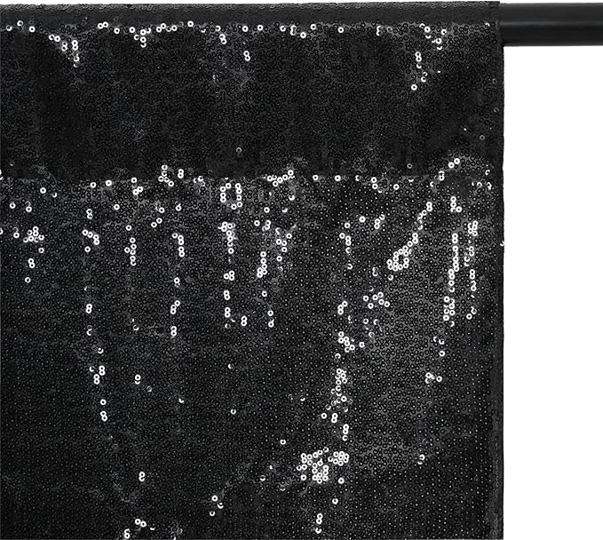 Eternal Beauty Black Thick Sequin Backdrop, 10x10 Ft Halloween Glitter Backgr...