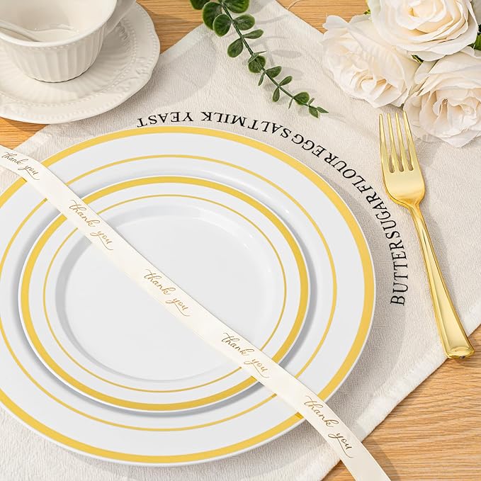 BESTVIP 700PCS Gold Plastic Dinnerware Set for 100 Guests, Disposable Plates ...