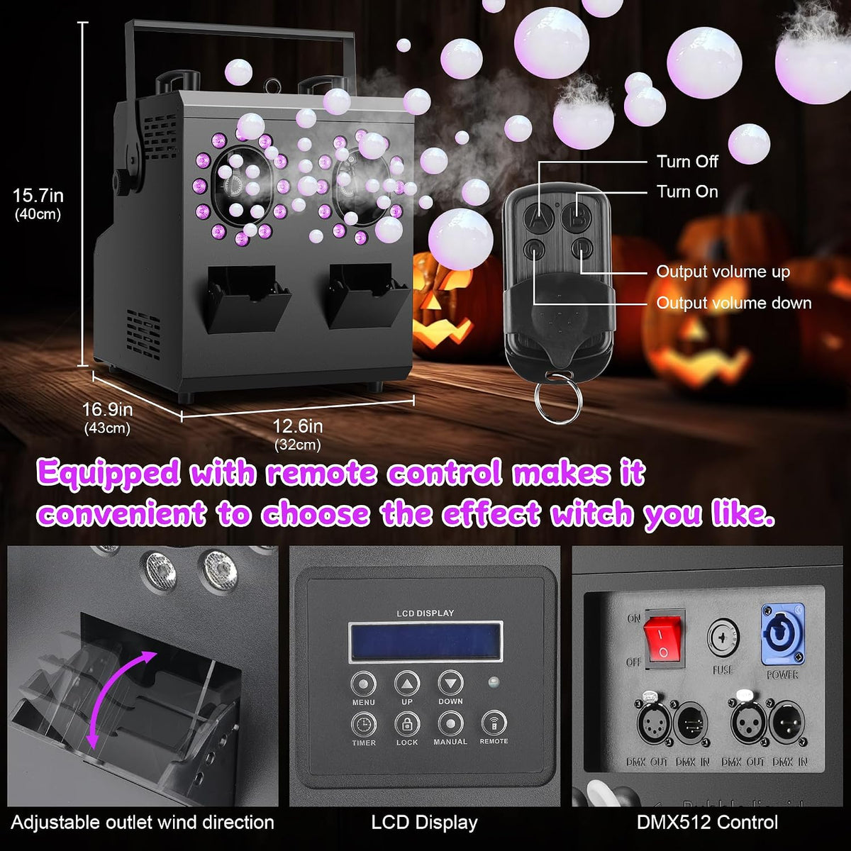 Fog Bubble Machine,1500W 3IN1 Smoke Bubble Machine with 24LEDs RGBW 4IN1 Ligh...