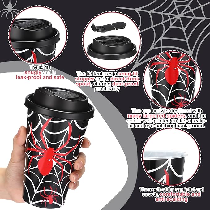 Yungyan 36 Sets Spider Party Favors Goodie Cups with Lids and Straws for Hall...