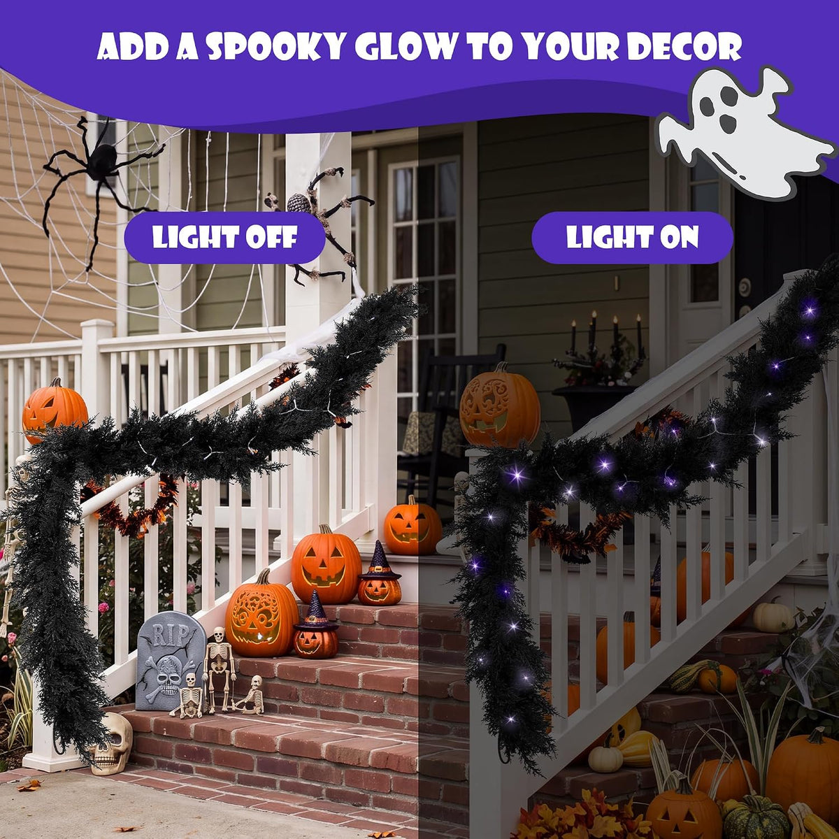 Fovths 12 Ft PreโLit Black Halloween Garland, Artificial Cedar Vine Decor