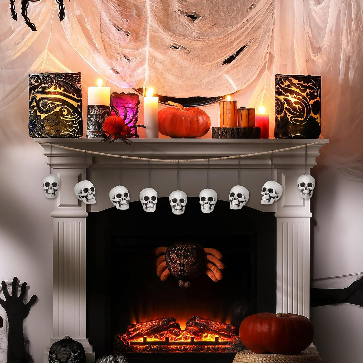 Lenwen 24 Pcs Skull Halloween Hanging Tree Ornaments, 3.15x2.8x2.17''