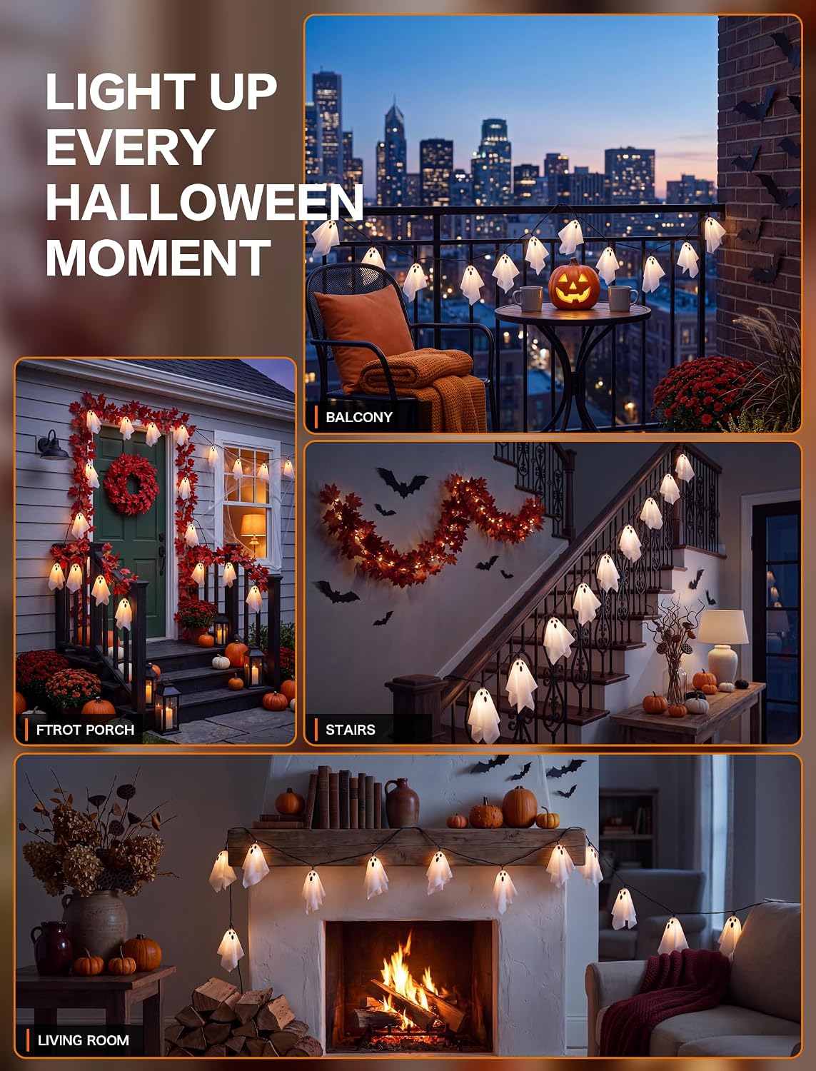Halloween Ghost String Lights, 8.5FT 10 LED Plug-in Halloween Lights