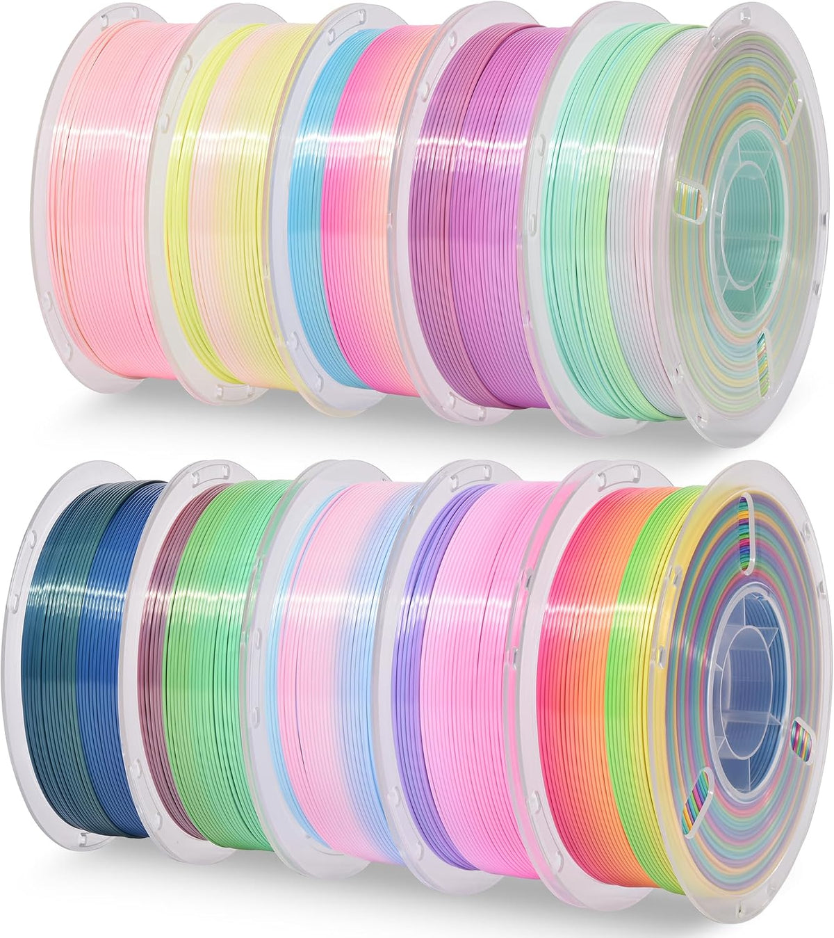 RAMBERY Silk Rainbow PLA 3D Printer Filament Bundle, 10 Colors Total 10kg, 1....