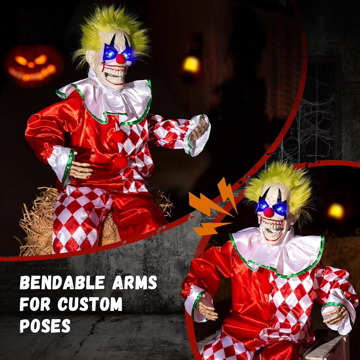 Halloween Animatronic Sitting Clown DecorationโSound Activated Creepy Clown P...