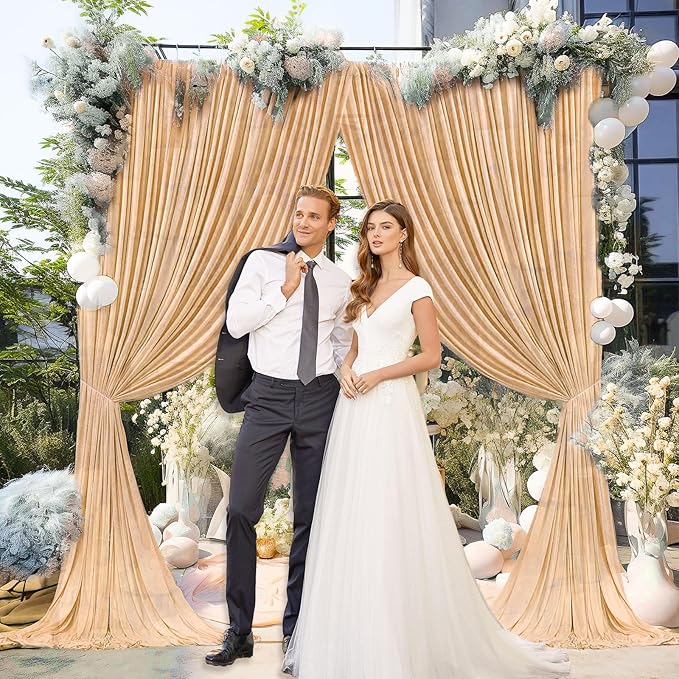 10 x 7 Feet Champagne Backdrop Curtain for Partie, Background Curtains for Ph...