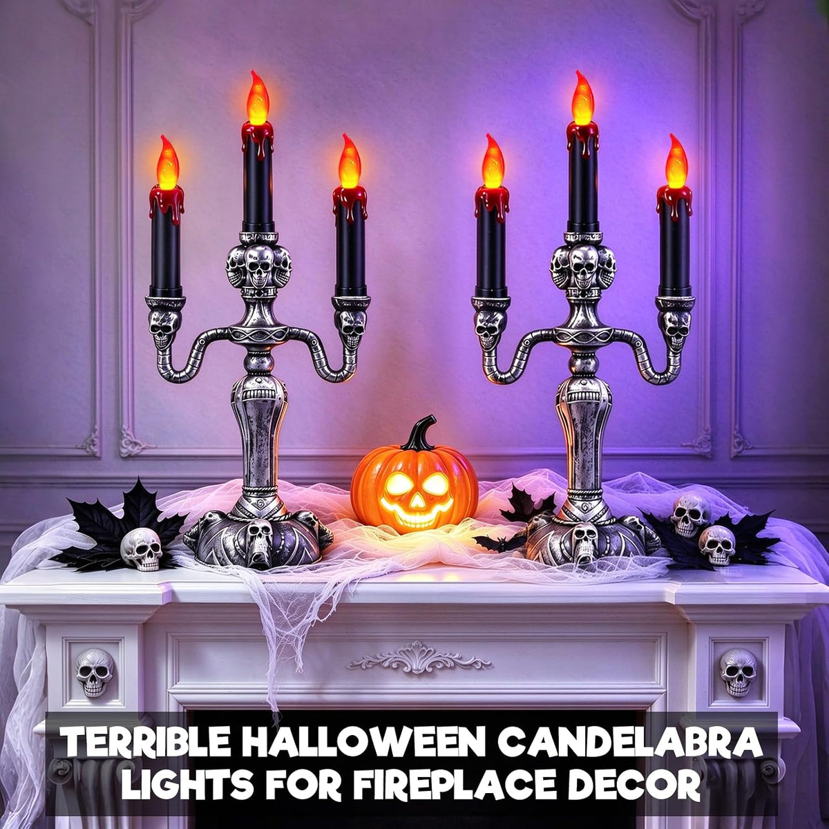 2 Pack Large Halloween Candelabra Flameless Candle Holder Table Centerpiece