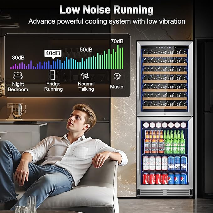 24 Inch Wide Wine and Beverage Refrigerator, 2 IN 1 Dual Zone Wine Cooler - Image 9